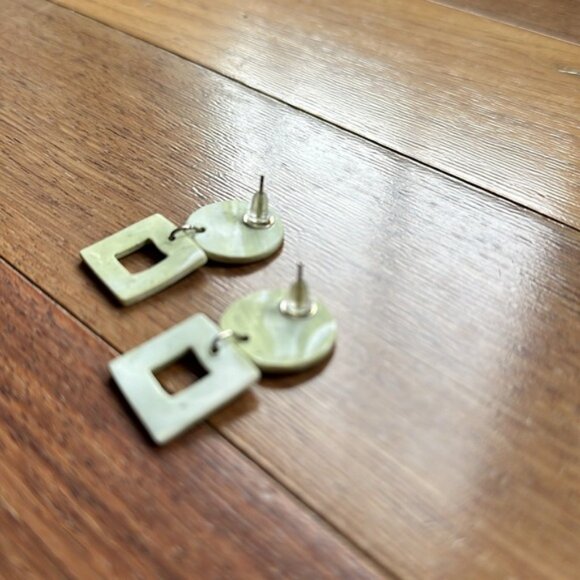 Handmade Artisan Earrings, Polymer Clay Matcha Swirl - Picture 5 of 6